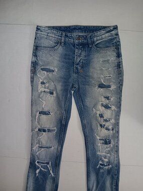 KSUBI BUTTON FLY DISTRESSED 31" WAIST DENIM JEANS